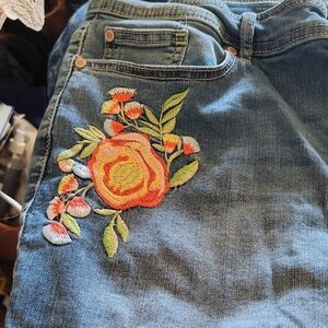 Jordache Blue Jeans with Colorful Floral Embroidery